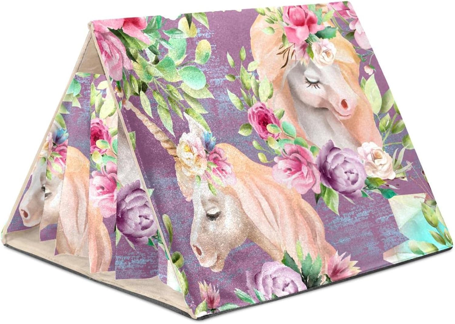 Daborge Linda unicornio flores moradas cobayas cama cueva acogedora casa hámster escondite para hurón chinchilla invierno nido hámster accesorios