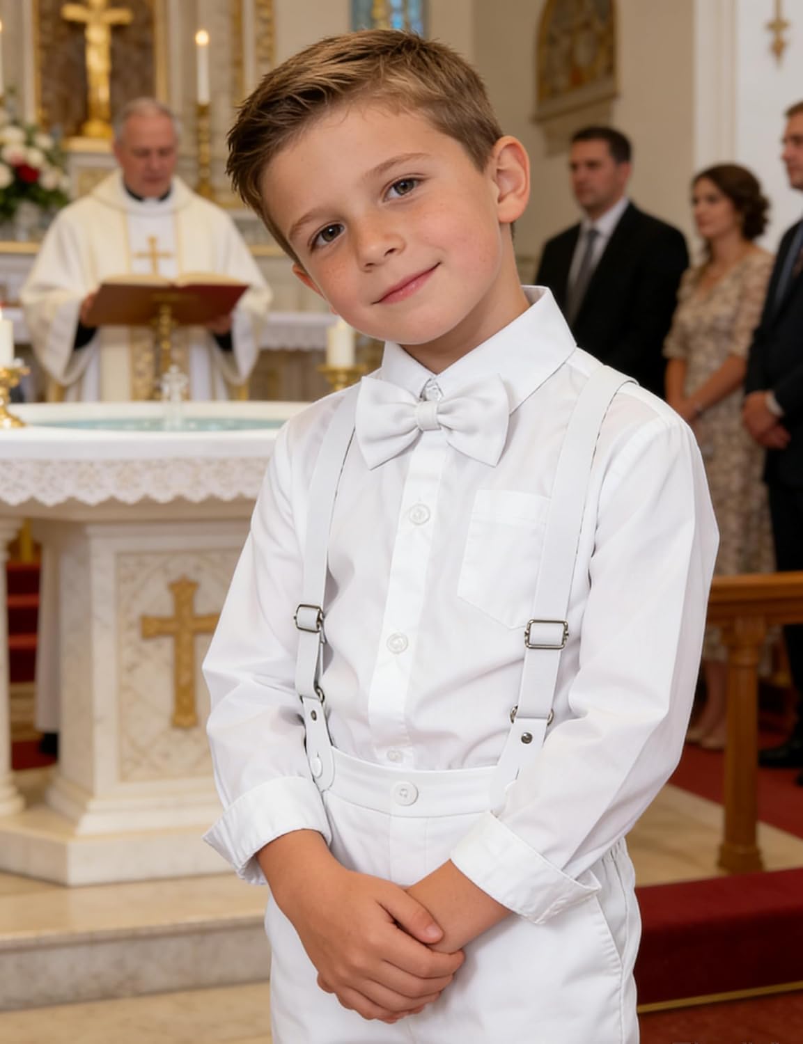 A&J DESIGN Toddler Suit Boys Baby Wedding Dress Clothes Kids Formal Outfit Set with Suspender