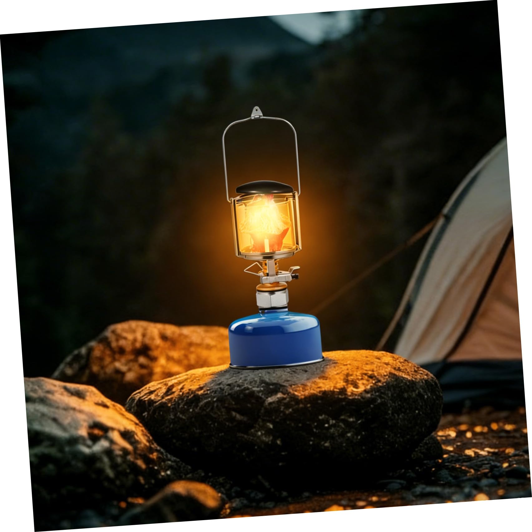 Lampada da Campeggio a Gas per Tenda, Luce Portatile | Uso Outdoor in Campeggio, per Bombola Gas Americana, Struttura in Rame con Acciaio Inox