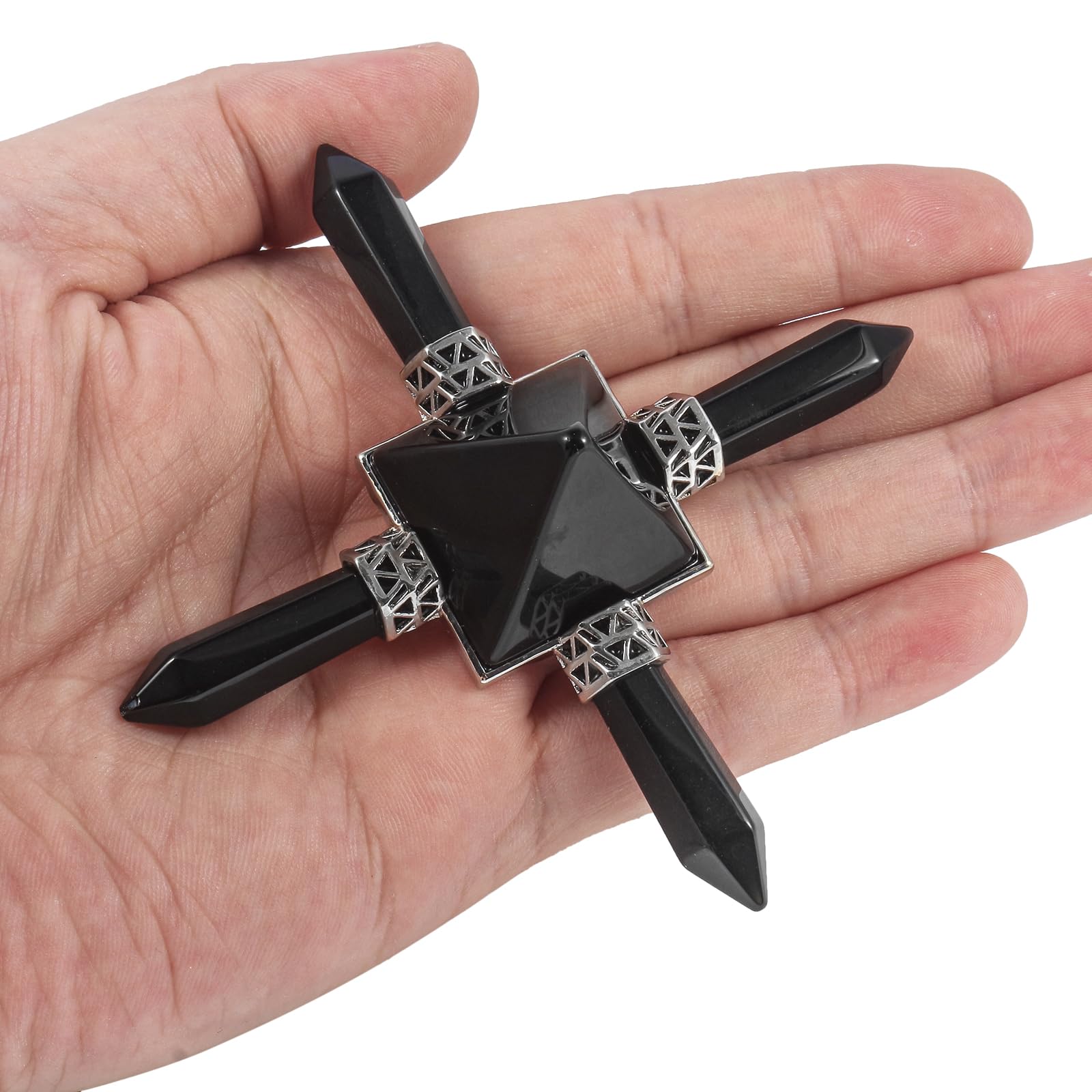 Pyramiden-Chakra-Punkte-Energiegenerator, dekorieren Reiki-Heilkristall 3.5" Black Obsidian(4 Point)-1