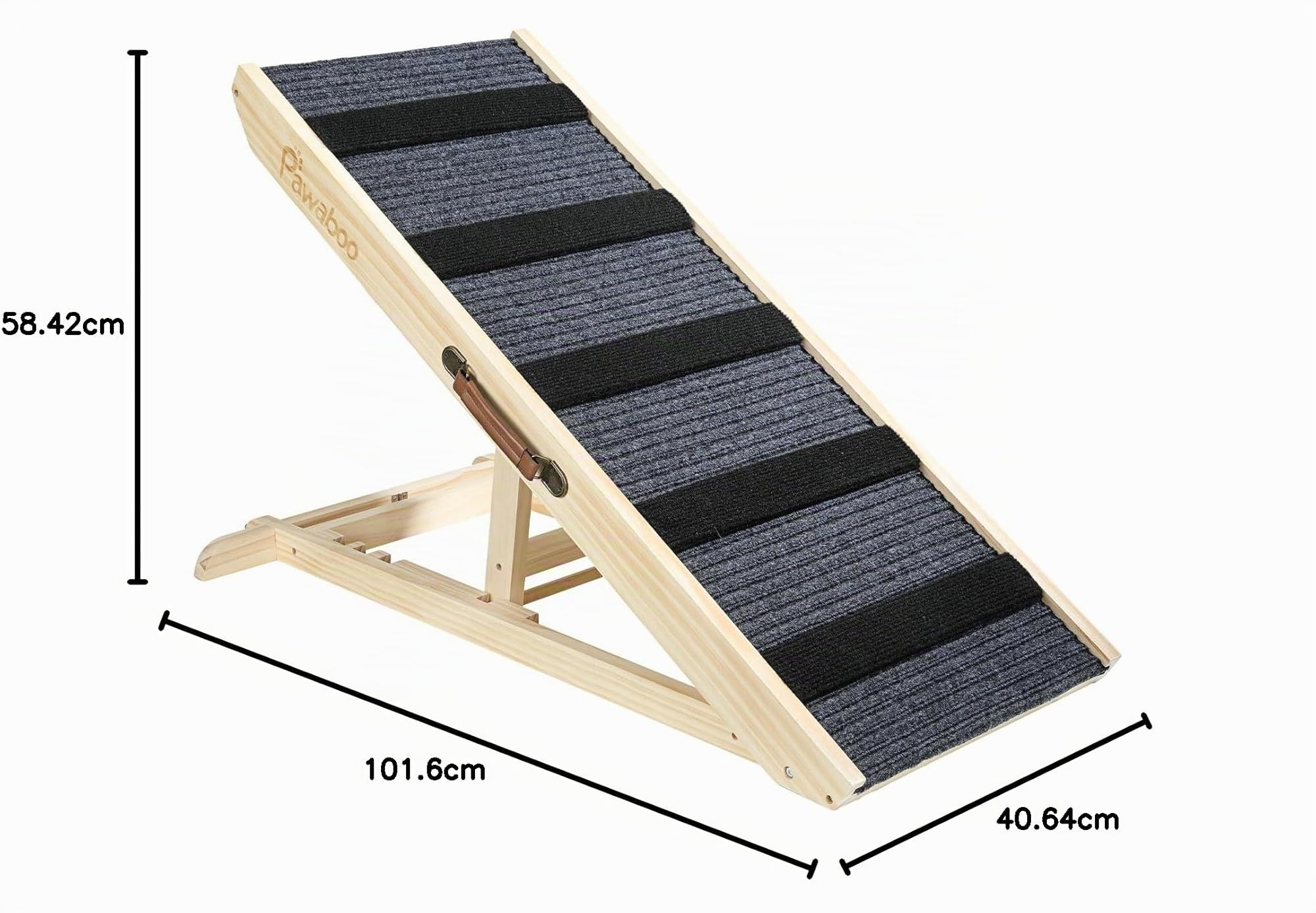 Pawaboo Rampa para Perros Cama, Rampa para Mascotas Madera, 4 Altura Ajustable29,5/37/45/57cm con Alfombra Antideslizante, Escalera de Perros Pequeños Medianos Gatos para Sofá Cama Coche, Madera
