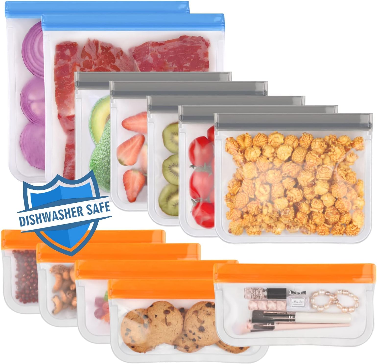 COOKFUN Reusable Freezer Bags Stand up 10 Pack, 3 Reusable