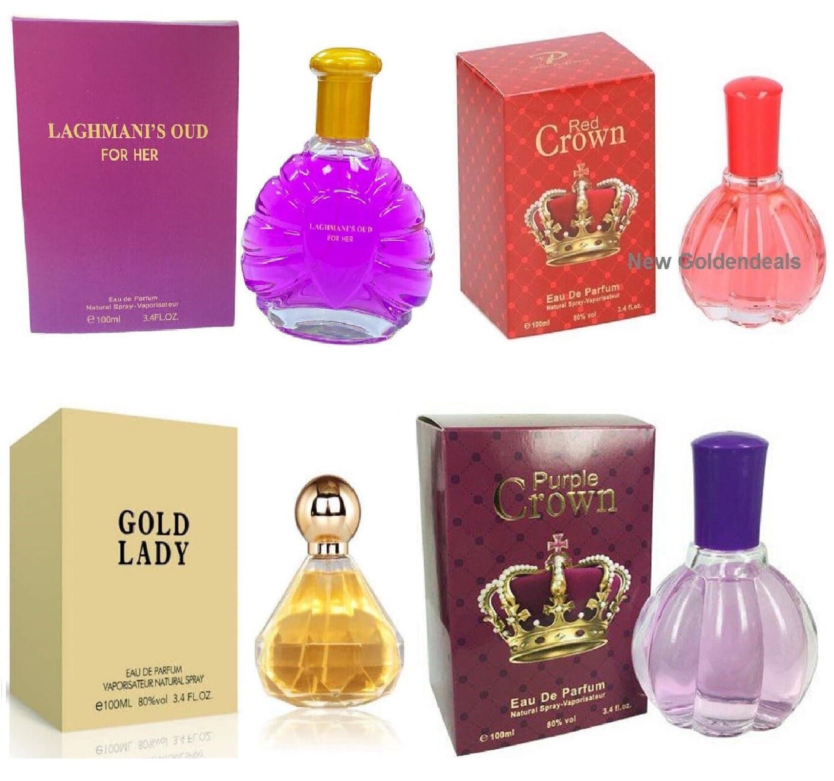 Collections - 4 Pack Laghmani.s Oud, Red Crown, Gold Lady, Purple Crown Parfum for Womens Perfume Eau De Spry