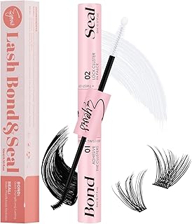 Lash Bond and Seal 10ML Waterproof Lash Cluster Glue Lash Seal 2-in-1 Lash Glue for Eyelash Clusters Long-Lasting for DIY Lash Extensions at Home(Black Bond and Clear Seal,10ML)