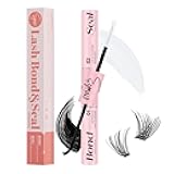 Lash Bond and Seal 10ML Waterproof Lash Cluster Glue Lash Seal 2-in-1 Lash Glue for Eyelash Clusters Long-Lasting for DIY Lash Extensions at Home(Black Bond and Clear Seal,10ML)