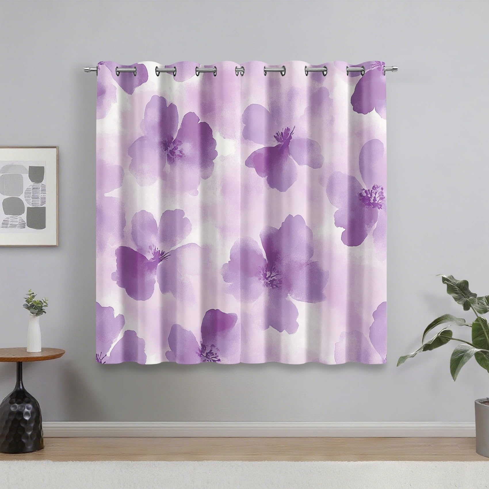 Generisch Lila Blumen Vorhang Blickdicht, 95% Blickdichte Vorhänge Aquarell Blumen, Verdunkelungsvorhang 260x140 2er Set, Schlafzimmer Wohnzimmer Gardinen mit Ösen Q-D37