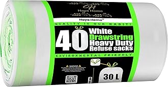 HayaHome 30L Liter Apple Scented Drawstring Bin Bags Extra Strong Kitchen Bin Liners, 40 Pack, Heavy Duty White Refuse Sacks for Swing Bins, Tie-Top Waste Bags for Home & Office