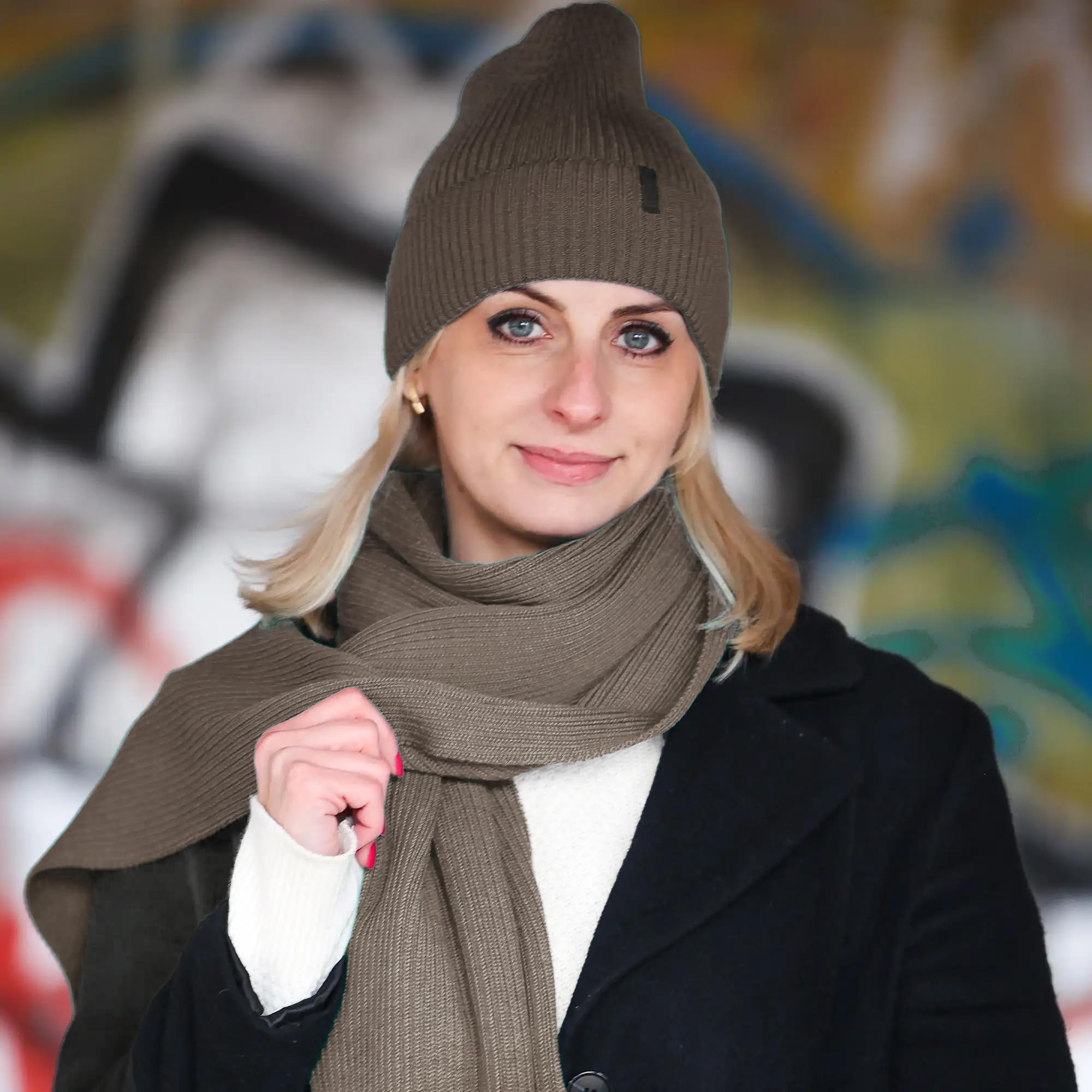 molti Zestaw damskiej czapki i szalika – 100% wełna z merynosów, czapka beanie z dzianiny 203 cm, ciepła i oddychająca, na jesień i zimę | rozmiary: 55 – 62 cm, wybór kolorów