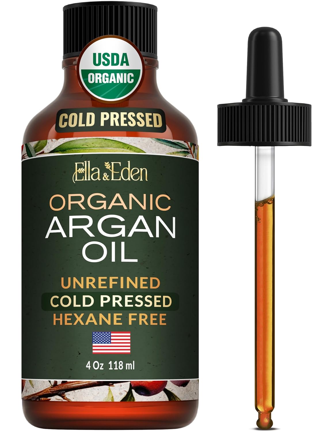 Ella & Eden Organic Castor Oil 16 Oz & Moroccan Argan Oil 4 Oz | Glass Bottle | Hair, Skin, Face, Nails | Cold-Pressed, Unrefined, Hexane-Free, USDA Certified, 100% Pure