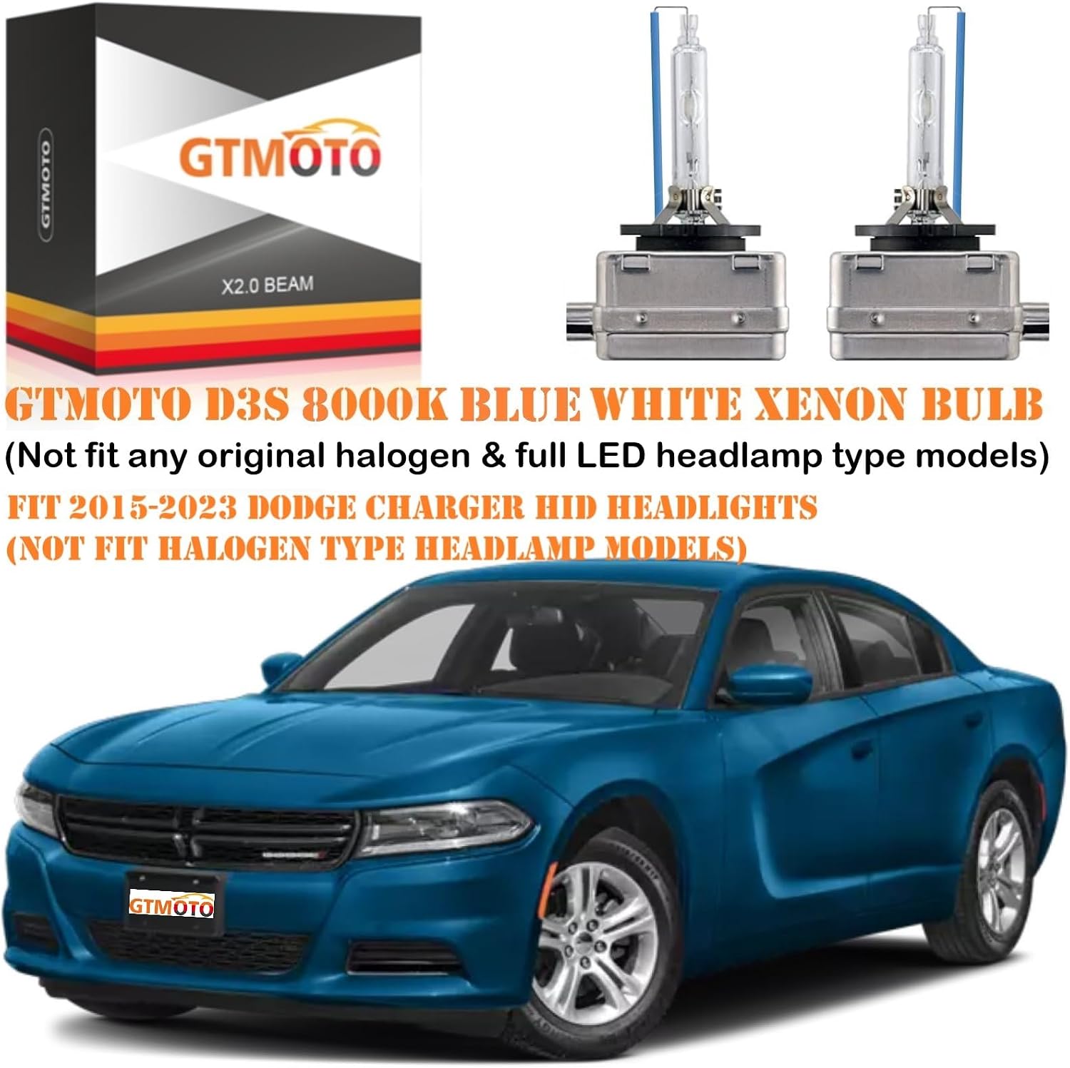 for 2015 2016 2017 2018 2019 2020 2021 2022 2023 Dodge Charger Challenger HID Headlights with D3S Xenon Bulb Only, Durango 35W Headlamp L0000D3S, 8000K Cool White Blue D3SC1 Lights, 2 Pack
