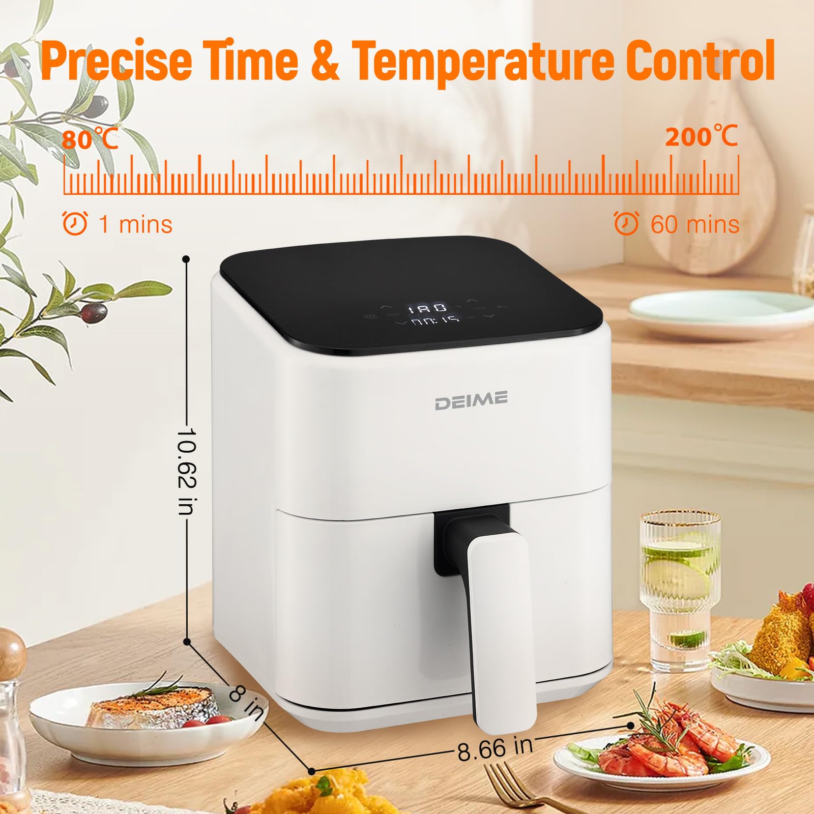 DEIME Friteuse à air 2,5 L,petite friteuse numérique compacte pour économiser de l'espace,cuire, réchauffer,rôtir pour des repas rapides et faciles,mini compacte et silencieuse,antiadhésive