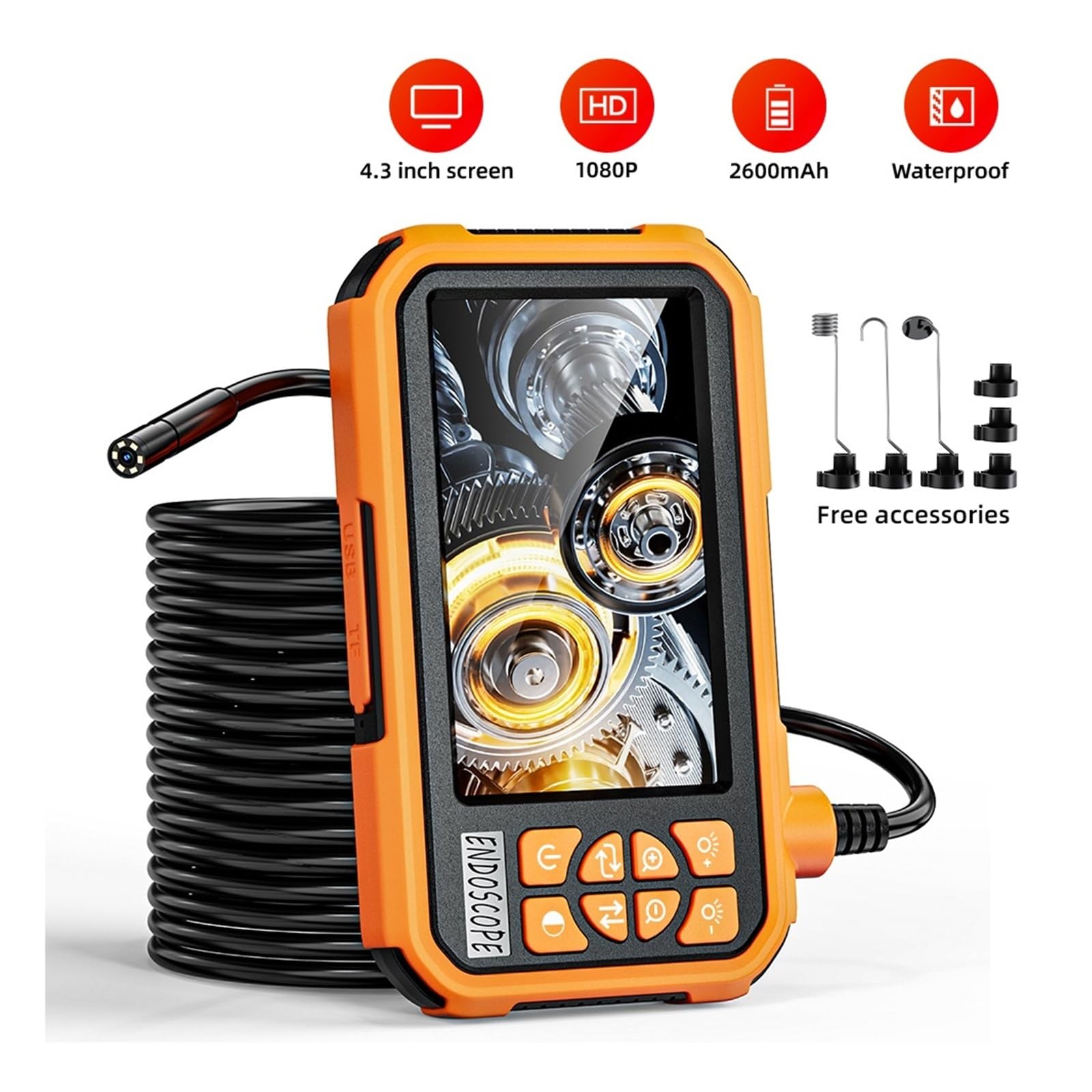 Periscopio, Fotocamera for endoscopio industriale con batteria da 2600 mAh for periscopio for tubi schermo 4,3 pollici for riparazione auto(5m)