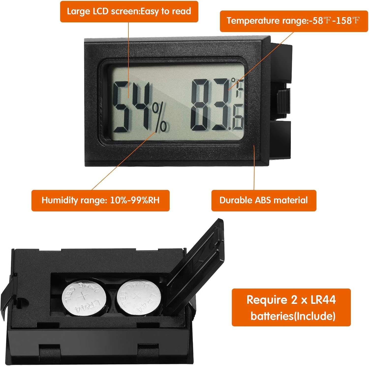 Mini Hygrometer Thermometer Digital Fahrenheit Temperature Humidity Meter Gauge LCD Display Indoor Thermometer Hygrometer for Home Incubators Reptile Greenhouse and Office (Black, 8)