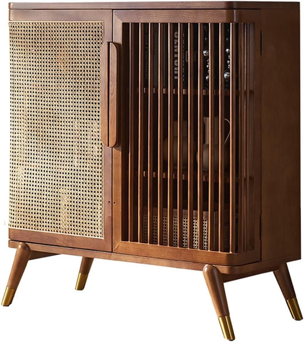 Buffet Cabinet Solid Wood Rattan Sideboard Living Room Storage Cabinet Entryway Against the Wall Three Tier Pantry Kitchen Cabinet