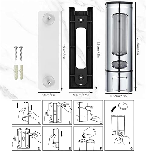 Miniatura 2 de Dispensador de jabón de manos montado en una sola pared, bomba de ducha plateada de 13.5 oz13.5 fl oz, dispensador de jabón de loción líquida