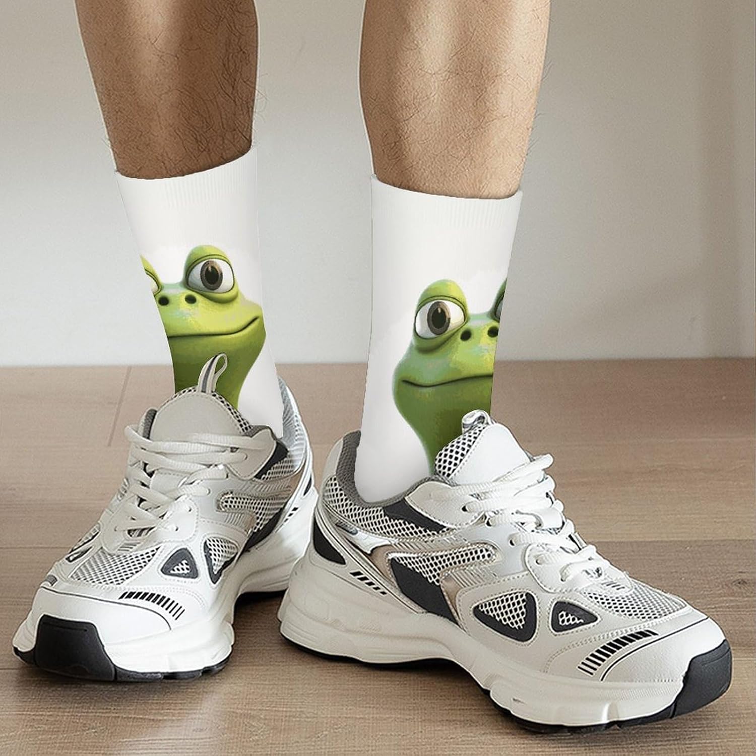 Moisture Wicking Socks, Breathable, Lightweight Crew Sock, Casual | The Funny Frog Doing Yoga Work Socks for Women Men, Elastic Soft Boot Socks for Travel, Seamless
