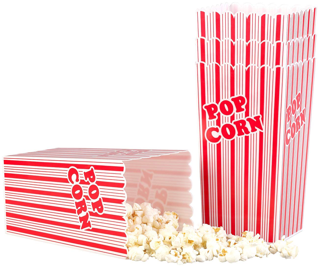 infactory Popcorneimer: 12er-Set Wiederverwendbare Popcorn-Boxen, 2 Liter, rot-weiß gestreift (Popcorn Schüssel Plastik, Becher Plastik, Box)