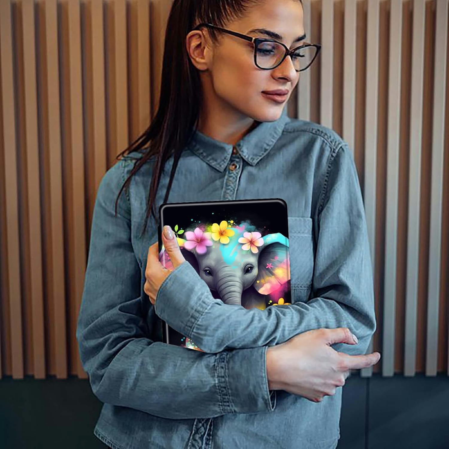 for Kindle Fire HD 10 and 10 Plus Tablet (13th/11th Generation, 2023/2021 Release) Tablet Case-360 Rotating Stand Cover with Auto Sleep/Wake Folding Protective Case,Elephant with Flowers