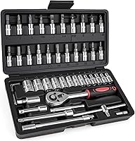 nkpyln 46PCS 1/4" Metric Ratchet Socket Wrench Set - Premium CR-V Steel Tool Kit for Auto, Bike & Home DIY Repairs