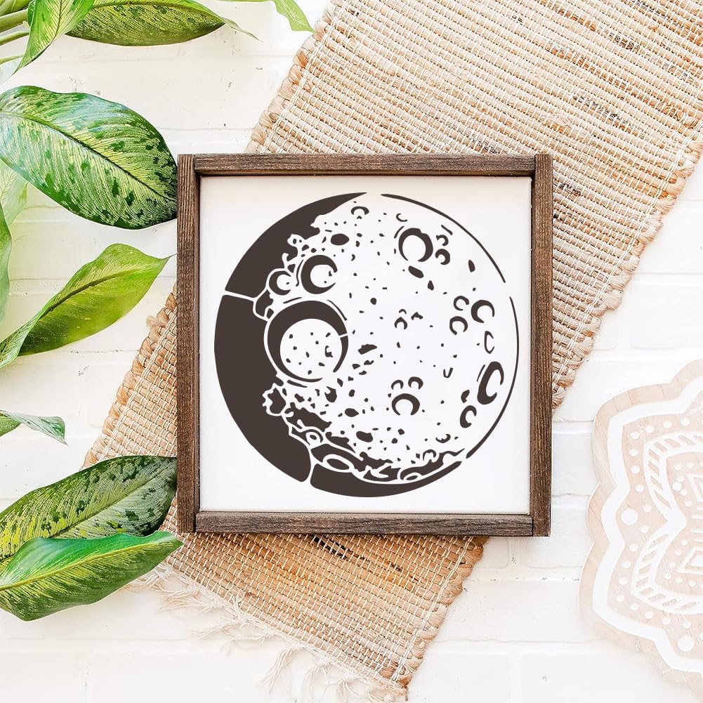 FINGERINSPIRE Moon Stencil with 1Pc Plastic Paint Brush 11.8x11.8 inch Reusable Lunar Surface Painting Stencil The Moon Pattern Stencil for Painting on Wall Wood Canvas Furniture DIY Home Decoration