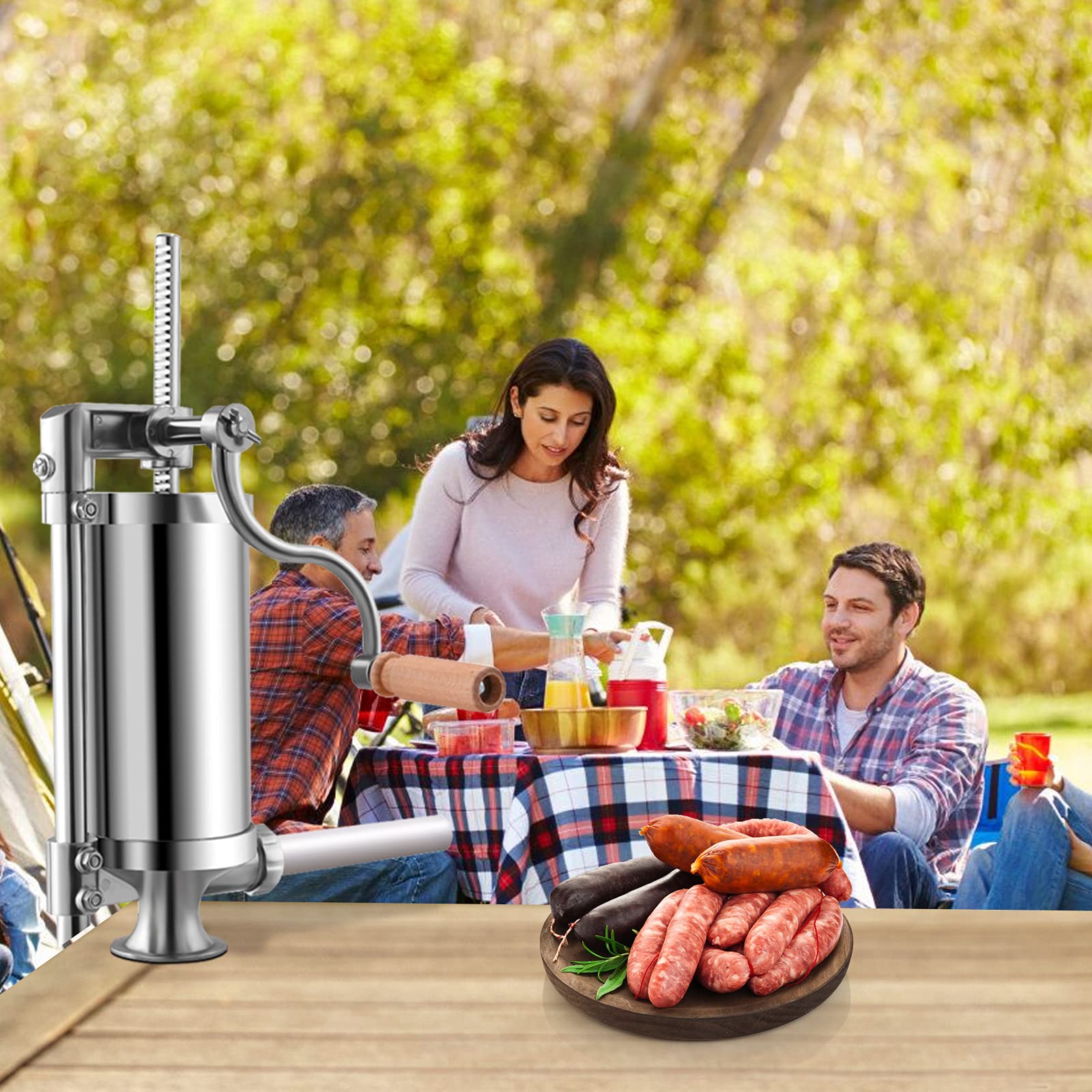 RELAX4LIFE Insaccatrice Manuale per Salsiccia in Acciaio Inox, Macchina di Produzione di Salsiccia con Tubi di Diversi Diametri, Fissaggio al Piano di Lavoro Regolabile, 1,5/2,5/3/5 KG (1,5 KG)