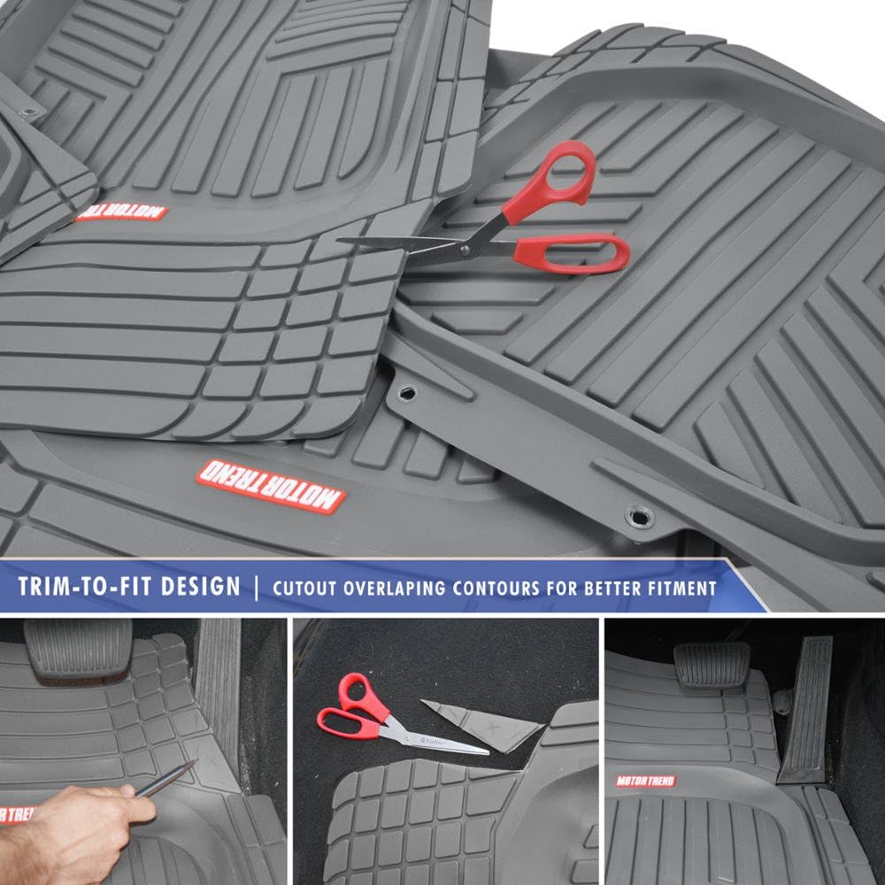 Motor Trend & BDK Heavy Duty Gray Rubber Car Mats Full Set - Universal Trim-to-Fit All Weather Floor Mats - Floor Mats for Car Accessories - Front & Back Interior Floor Mats for Truck Accessories