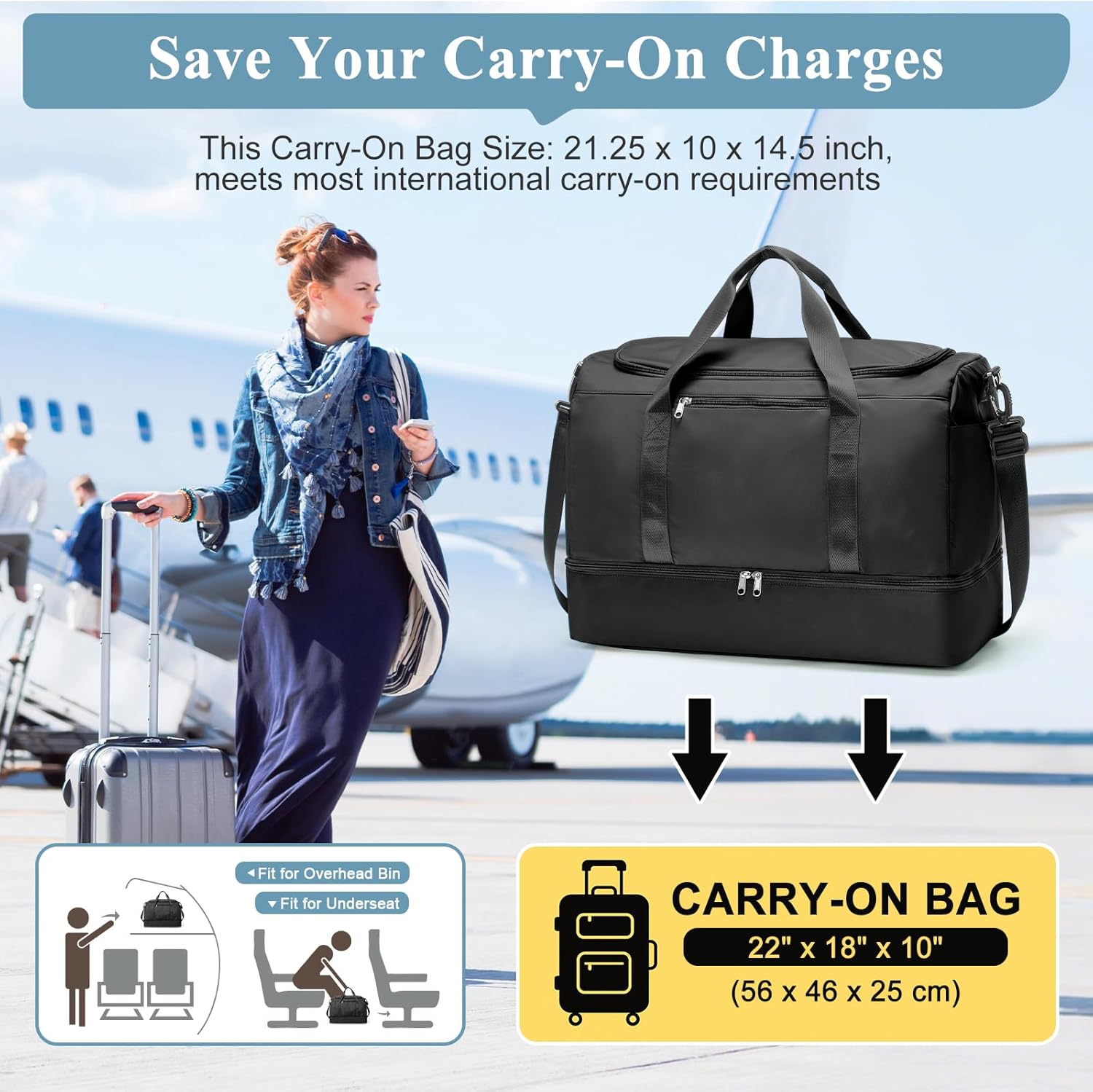 Extra Large Travel Duffle Bag,Carry on Overnight Weekend Bag with Shoes Compartment,Weekender Bags for Women for Travel Business Trips Sport Hospital - Image 2