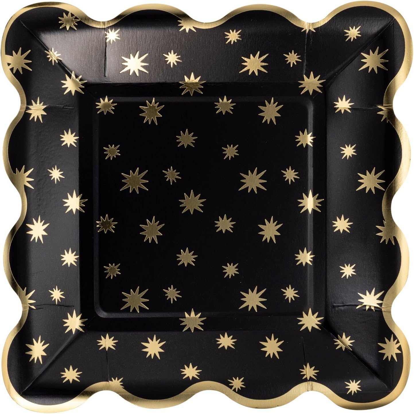 My Mind's Eye Star Pattern Shaped Paper Plates – New Year Celebration Party Tableware with Gold Foil Accents for Appetizers Desserts and Snacks – Pack of 8, 7 x 7 Inch