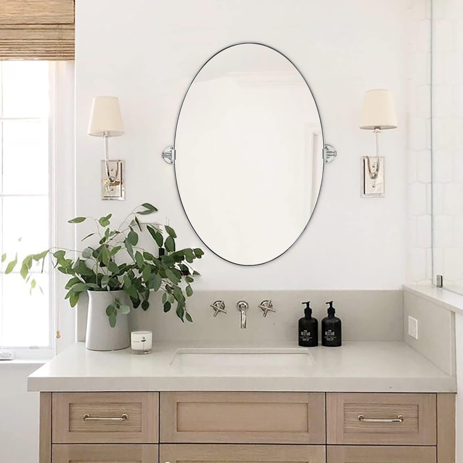 VANA NALA 20x30” Chrome Oval Pivoting Bathroom Mirror