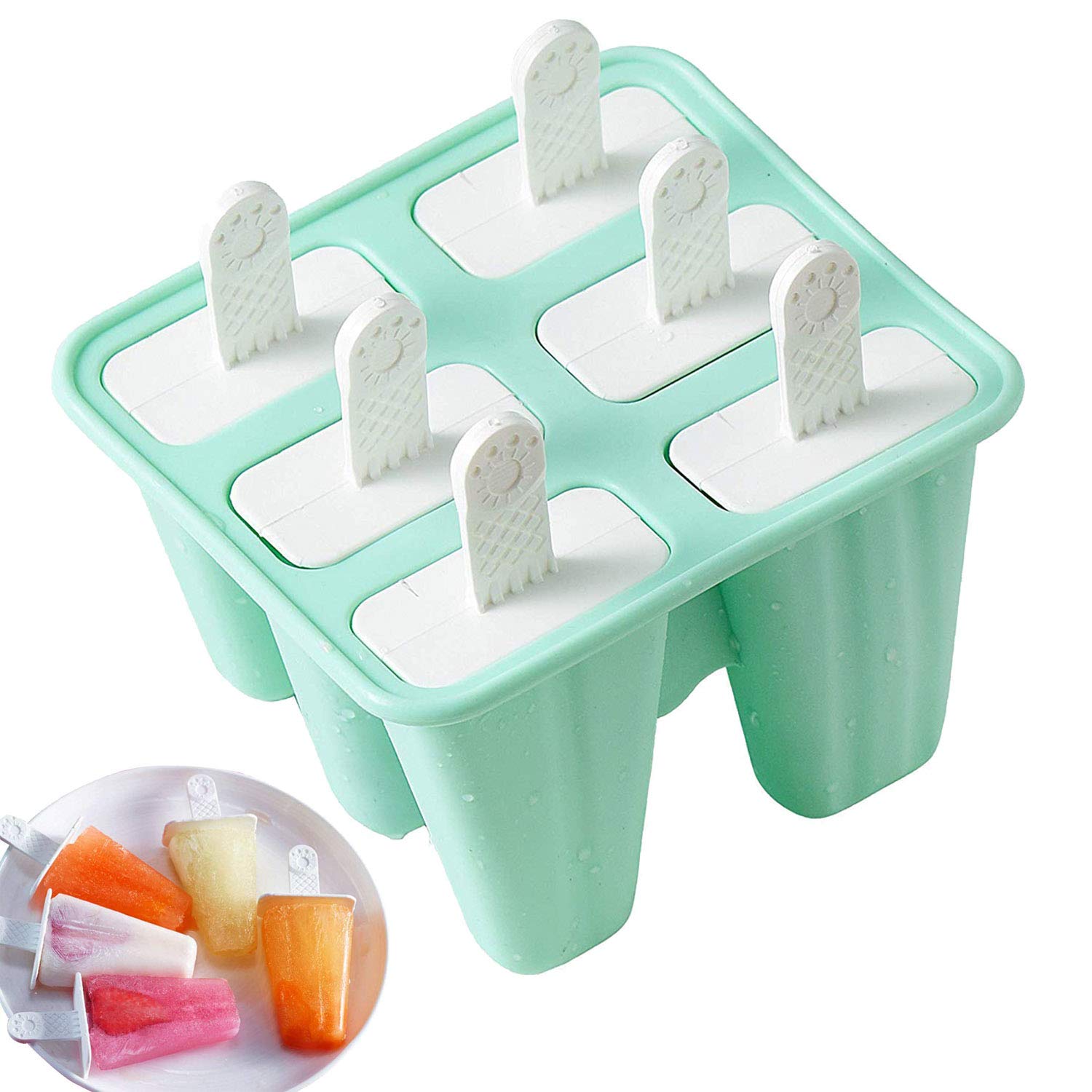 Popsicle Molds,6 Pieces Silicone Ice Pop Molds Popsicle Mold Reusable Easy Release Ice Pop Maker(green)