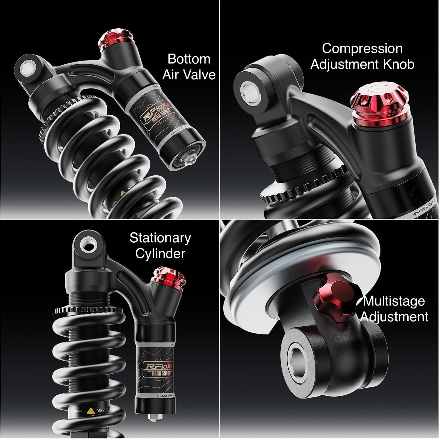Rear Shock Rebound/Compression Damping Adjustment Rear Shock Absorber Aluminum Alloy Coil Spring 750 lbs for MTB Bike/E-Bike/Scooters - 190mm