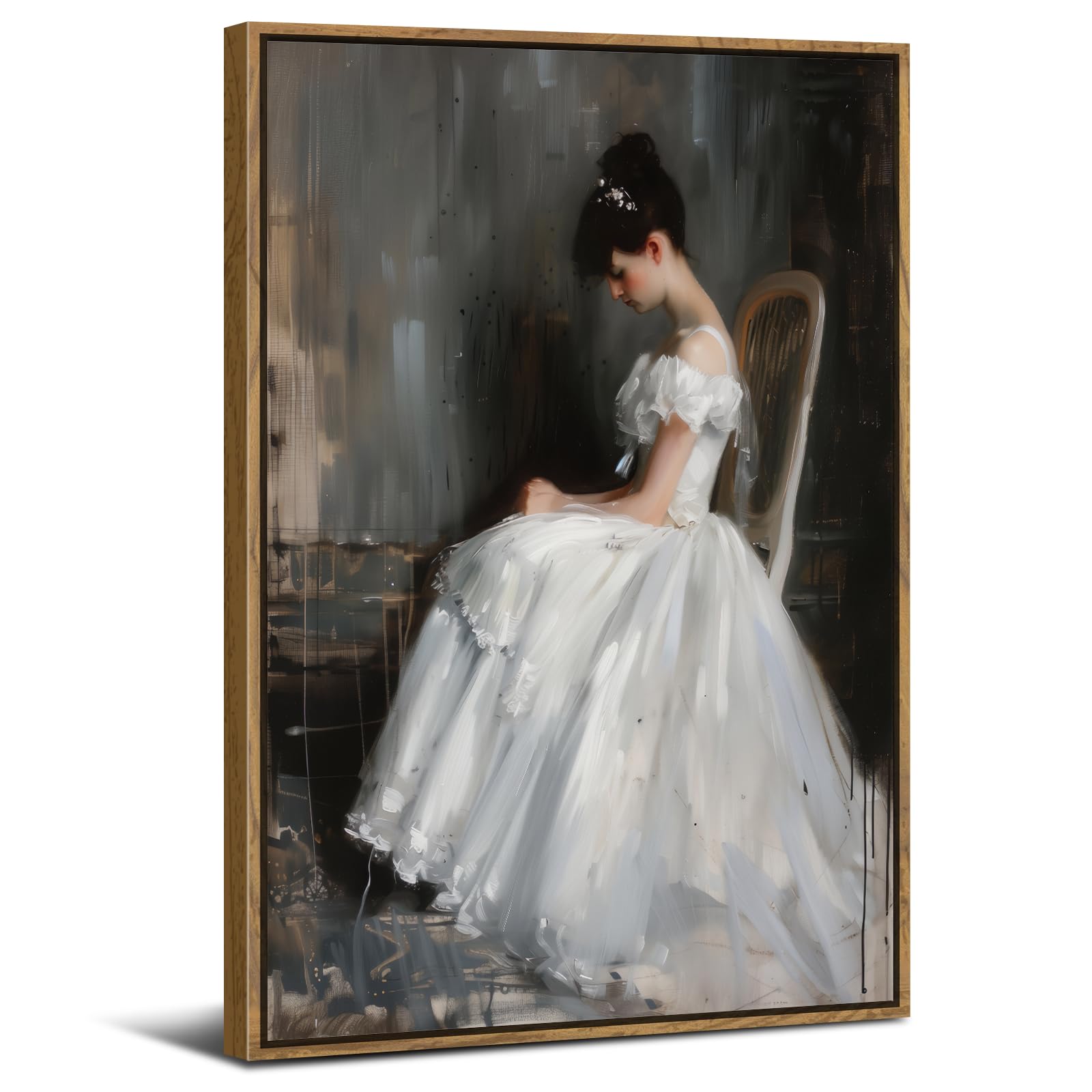 Vintage Decor Framed Wall Art White Woman Portrait Wall Painting French Victorian Elegant Lady Pictures Moody Bathroom Bedroom Decorations 16x24", Abstract Aesthetic Poster Artwork Ready To Hang