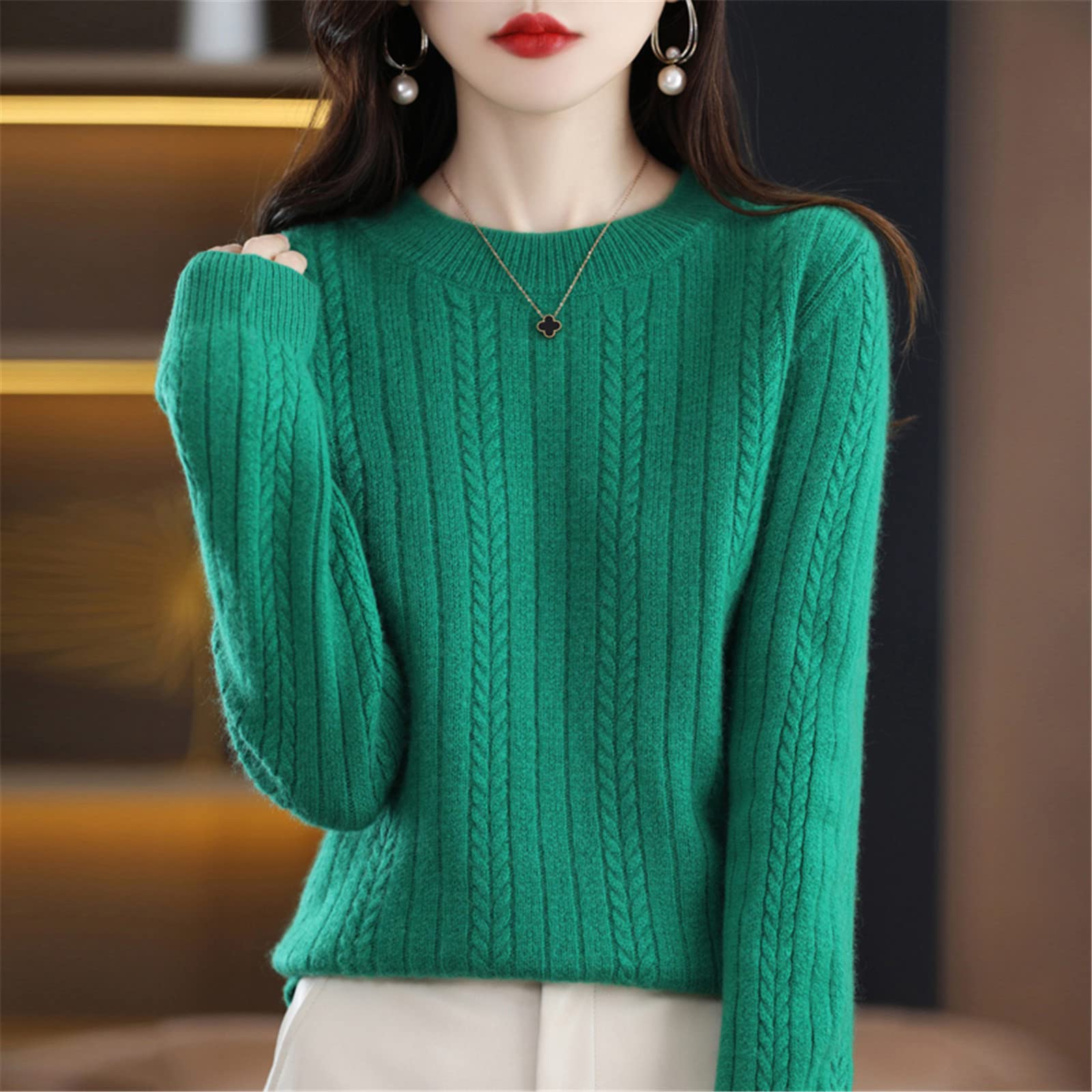 Suéter de cachemira para mujer, cuello redondo, suéter de otoño e invierno, nudo superior, suéter de lana engrosada, Camello dorado, S