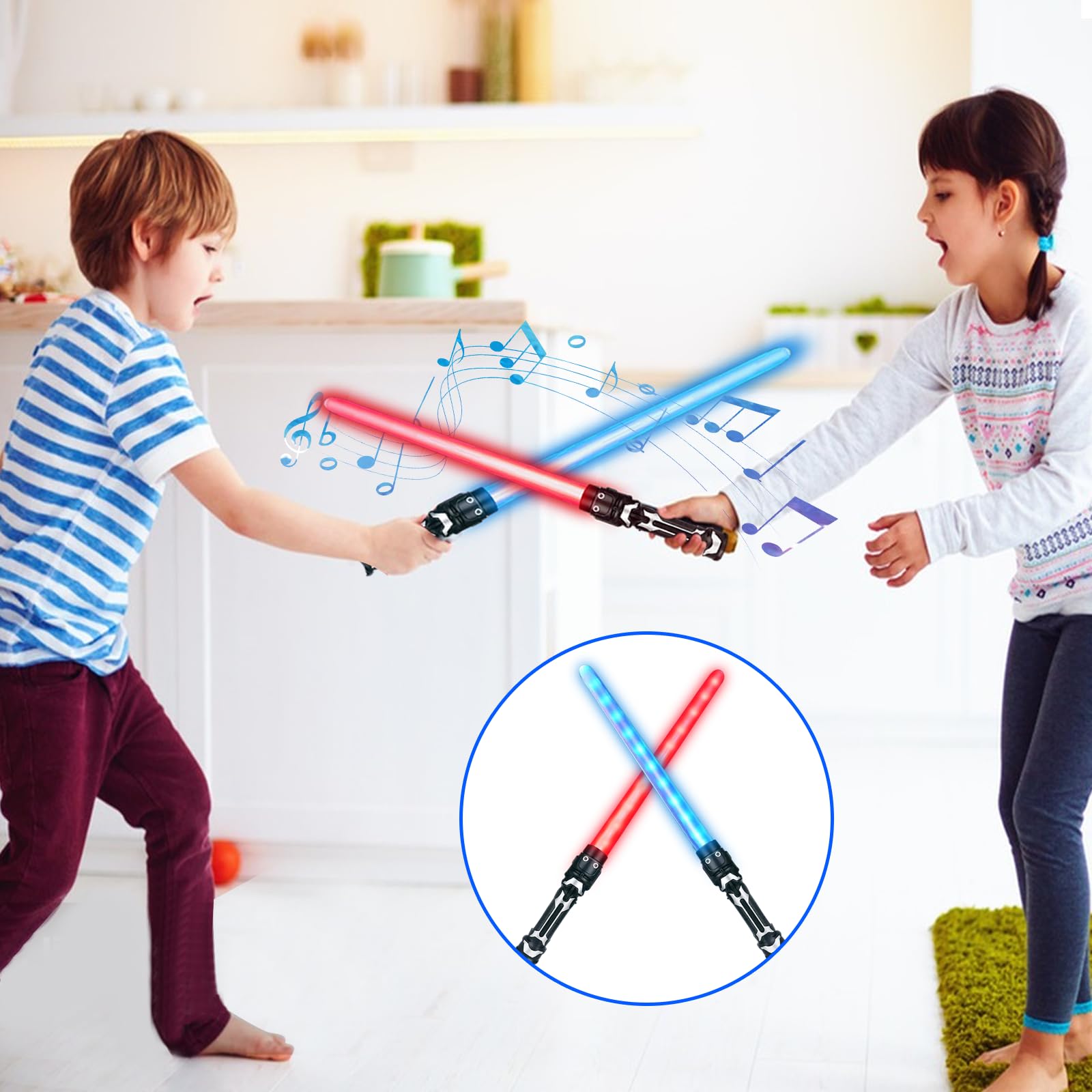 SUFANG 2 Pièces Sabre Laser pour Enfants 2 en 1 Sabre Laser Lumineux 7 Couleurs Sabre Lumineux Epées Laser à LED avec Son Epées Laser Télescopiques Cosplay Fête d'anniversaire Cadeaux