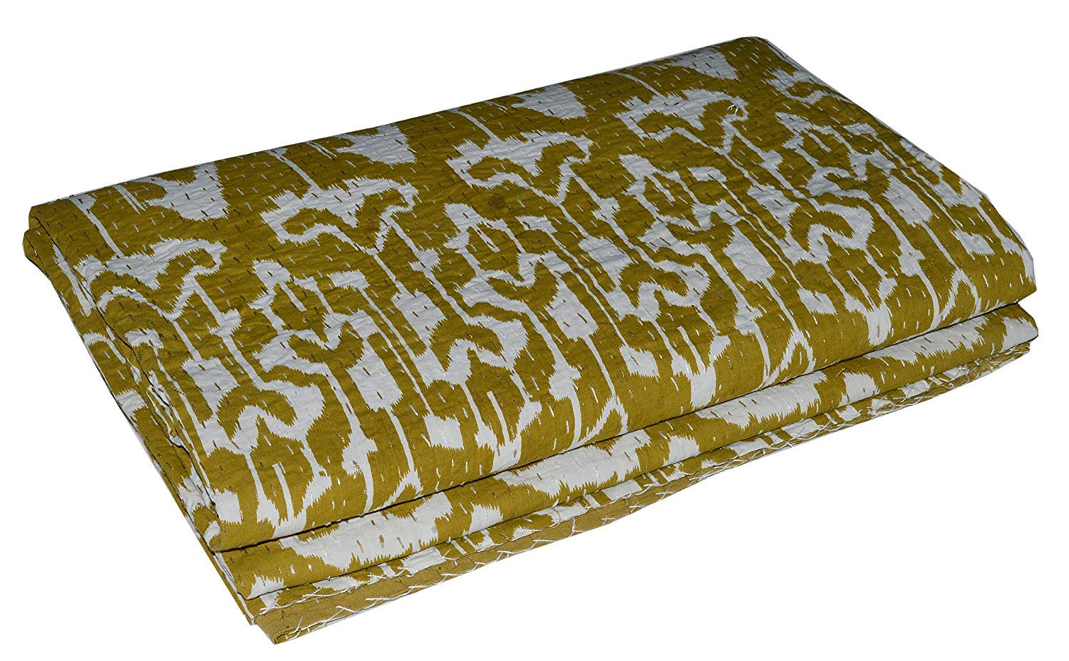 Marusthali handmade quilts cotton kantha quilted kantha quilt flowers blanket throw indian queen size white base size 90 x 108 inches