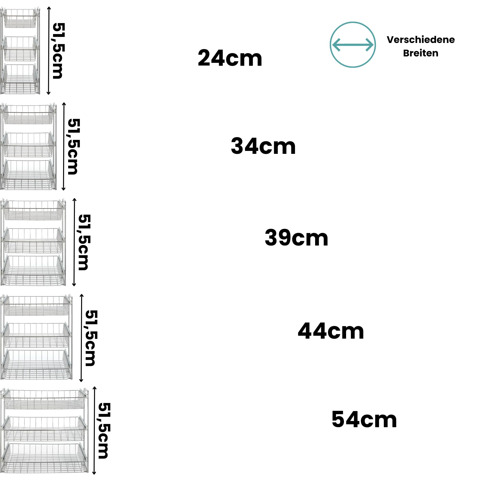 Teleskopschublade für 30cm Schrank – Premium Schrankauszug Küche zum Nachrüsten – Einfache Montage – Stabil & Langlebig –Korb Kombisystem, 3 etagig