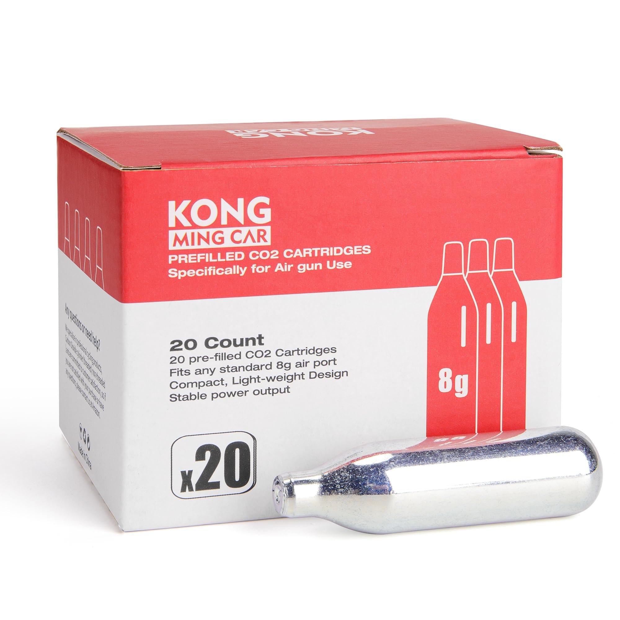 KONG MING CAR Co2 Capsules, High-Purity Compressed Gas CO2 Cartridge with Steel Shell, Oil-Free & Anti-Leak Design for Pneumatic Devices & Accessories (8g/12g) (8g20p)