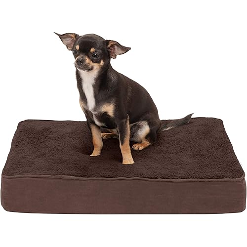 Furhaven Small Memory Foam Dog Bed Terry & Suede Mattress w/ Removable Washable Cover - Espresso, Small