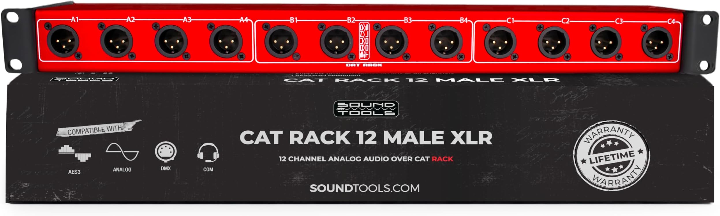 Sound Tools CAT Rack Male XLR Stage Box โ 12-Channel Analog Audio Over Shielded CAT Cable โ EtherCON & XLR Connectors โ Modular Rackmount Splitter for Studio, Live Sound & Broadcast Use