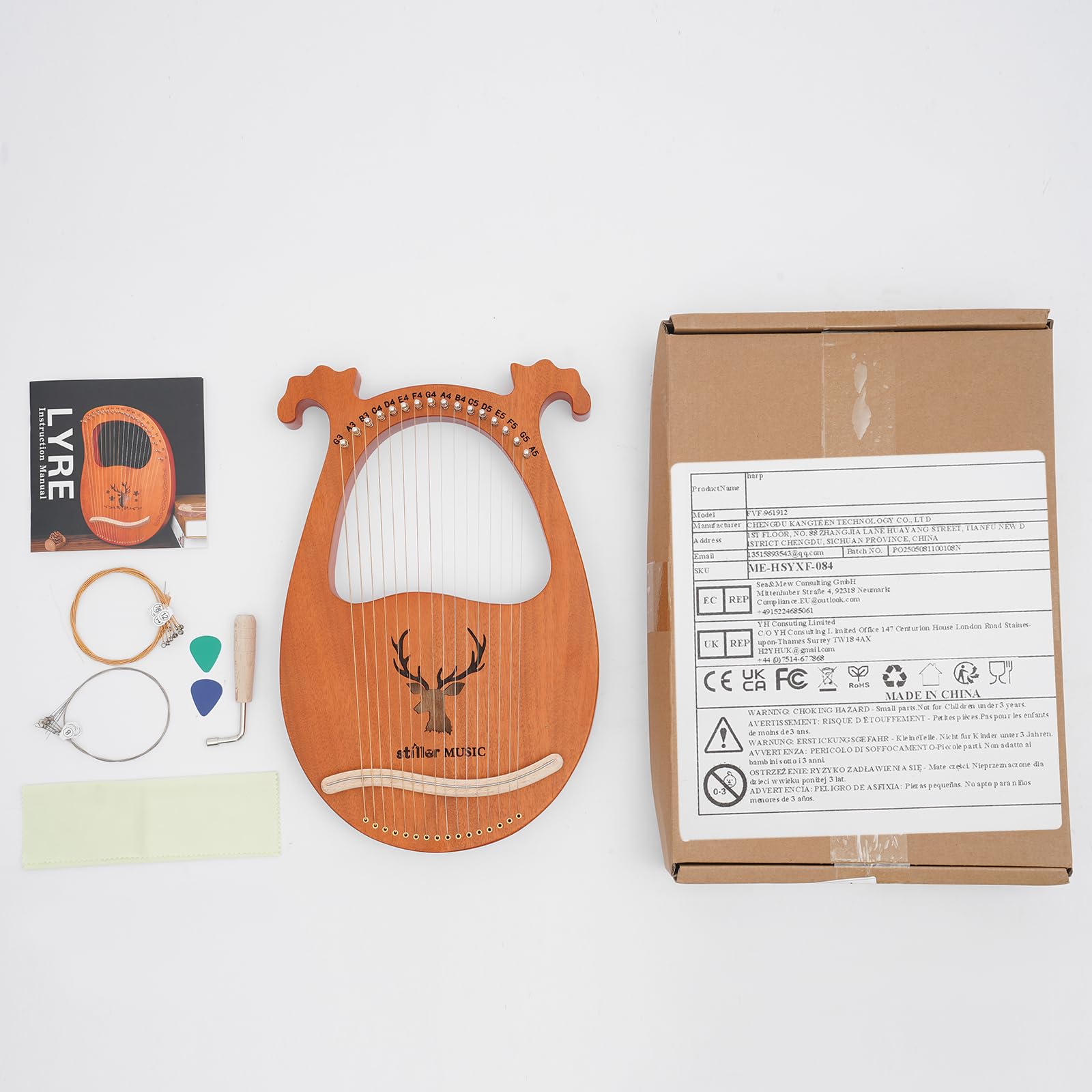 Leier Arpa Mogano Corpo Rotondo Suono Piacevole + Strings Lyre Harp, Strumento Lyre Harp per adulti, principianti, amanti, amici, professionisti e kle