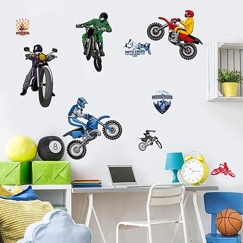 Calcomanías de pared de motocross calcomanías desmontables de pared de motocicleta para decoración de sala de estar dormitorio