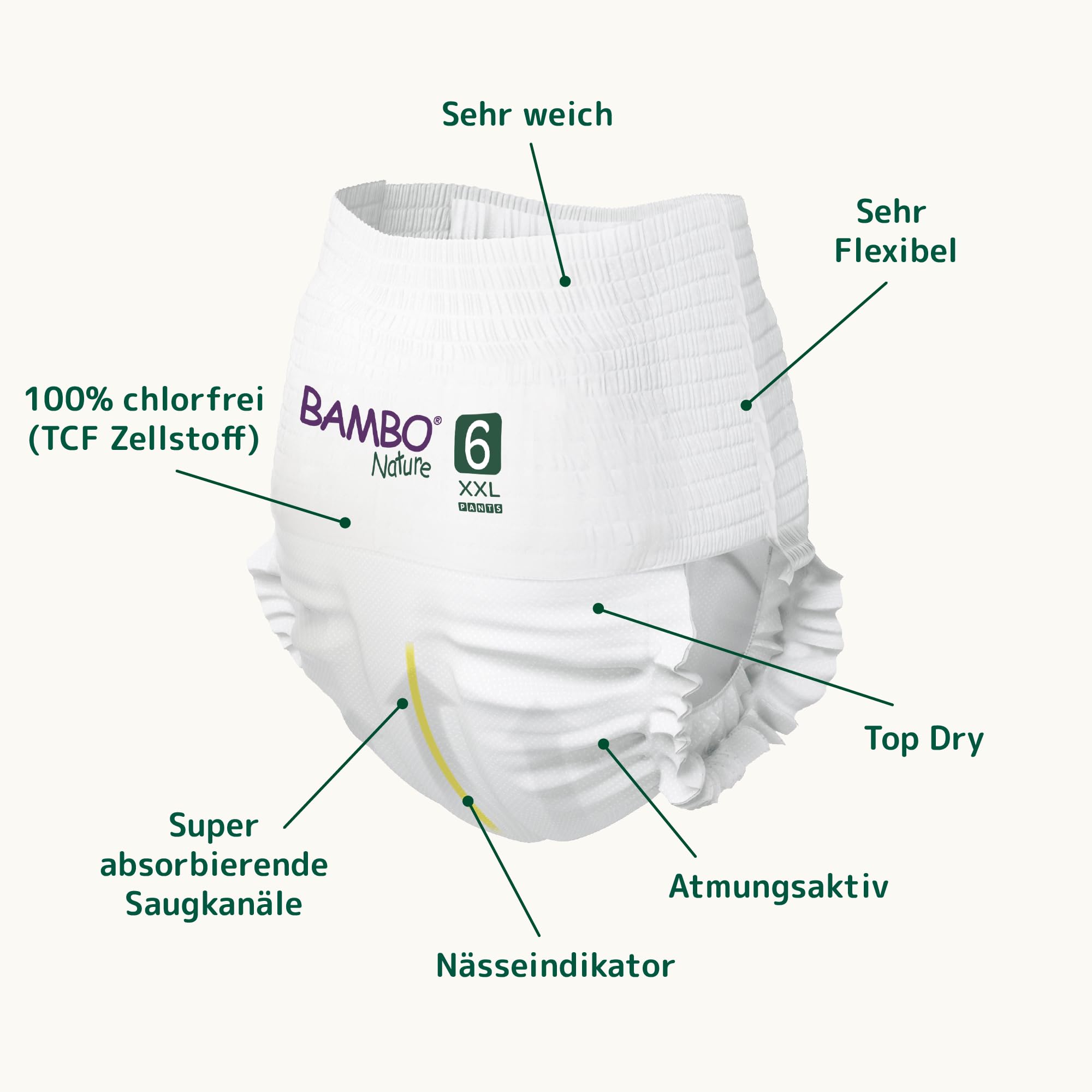Bambo Nature Premium-Trainingshosen, Größe 6 (15 + kg), XXL, 90 Stück, Klimmzüge, Eco-Labelled Potty Training Windelhose, sicher, bequem, diskret für aktiven Tag und bequemen Schlaf | Windelhöschen, Verbesserte Auslaufsicherheit, Ultimativer Komfort & Fre