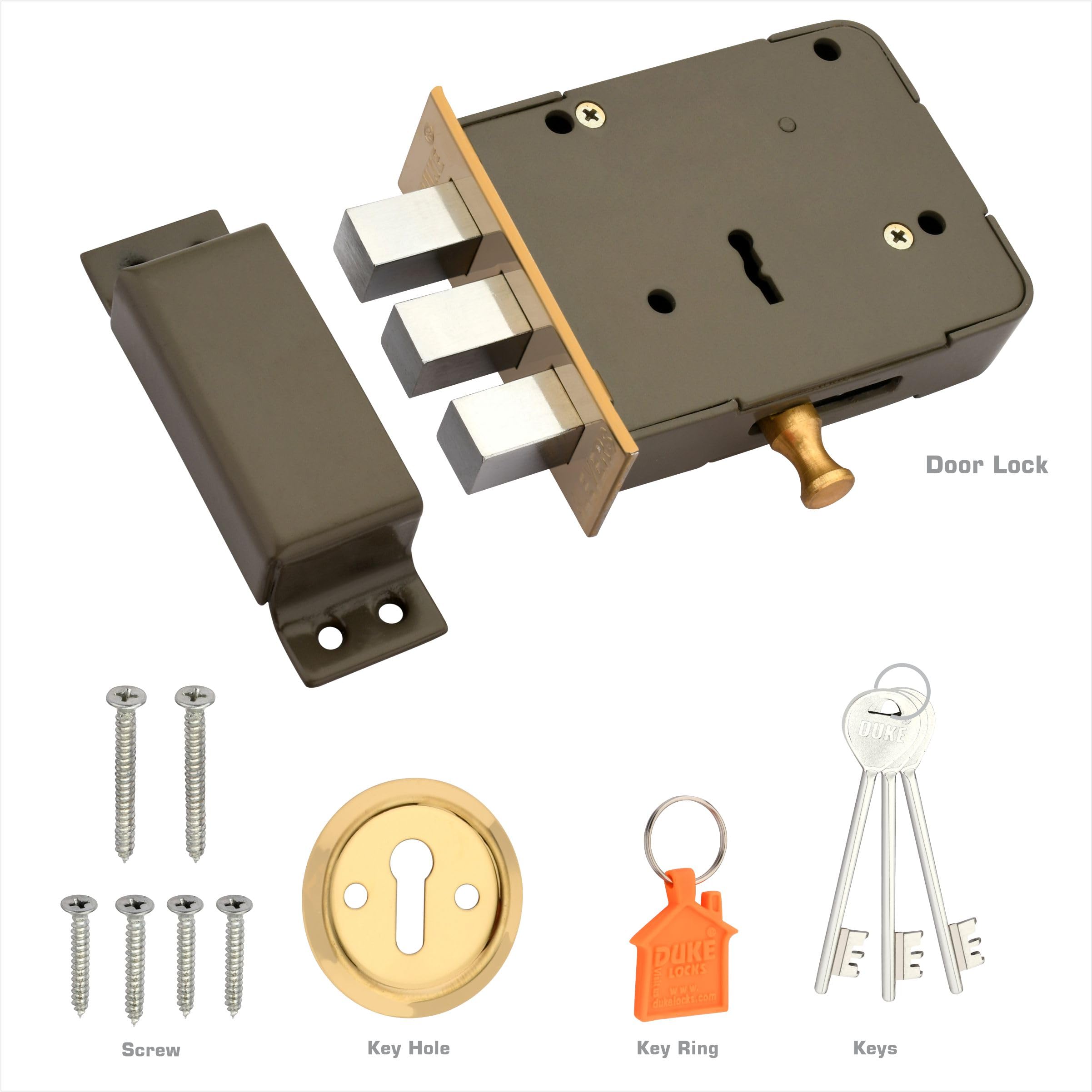 Duke Heavy Duty Door Lock Bullet with Lever Mechanism, Weather-Proof, Easy Installation, Key Hole Cover, Grey | 12 Gage Heavy Lock | 3 Keys — Amazon image 3