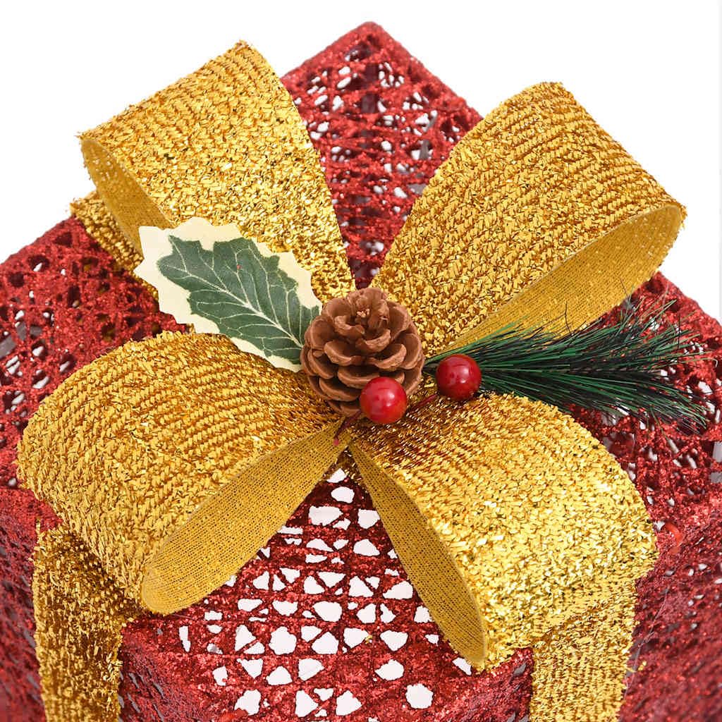 Geschenkboxen Deko-Set 3 Stk. Rot aus Textilgewebe mit 60 LEDs und 8 Lichteffekten, 5 m Kabel, für Weihnachtsbeleuchtung innen und außen, Fensterdeko, Garten, Terrasse