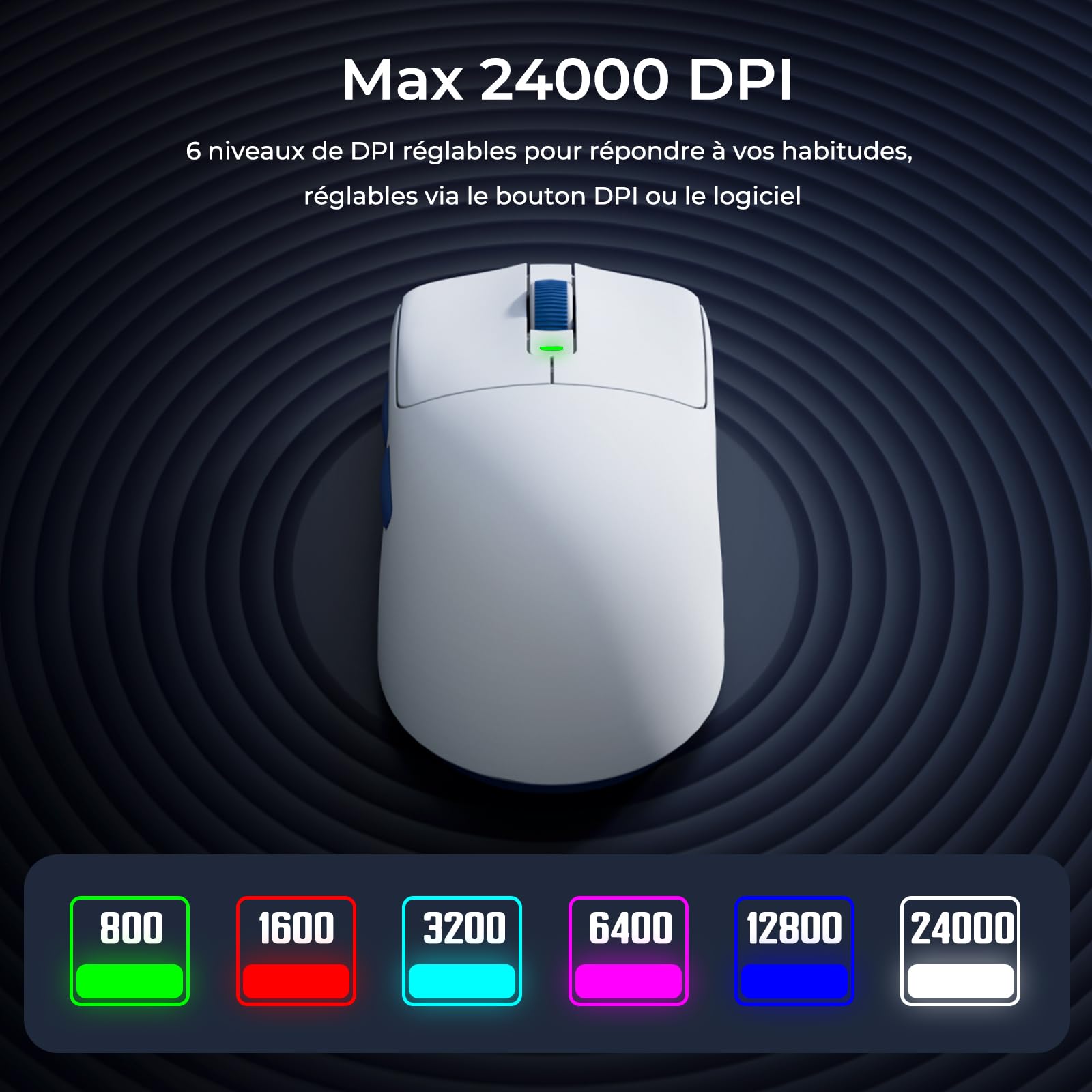 RK ROYAL KLUDGE M30 Souris sans Fil Gamer avec Capteur PixArt PAW3311, 41g Ultraléger, Polling Rate 1000Hz, BT/2.4G/Souris de Jeu Filaire, Batterie 250mAh, 5 Programmable Buttons, Blanc