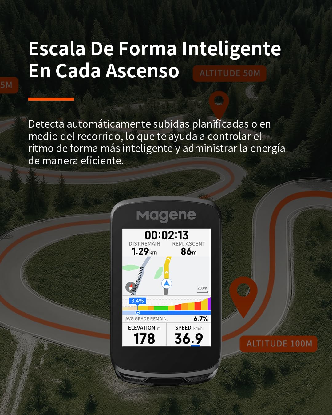 Magene C606/C606 V2 GPS Ciclocomputador, ClimbPro multiescenario, Transferencia de Datos Wi-Fi y Bluetooth, replanificación de rutas, visualización de Datos Personalizable