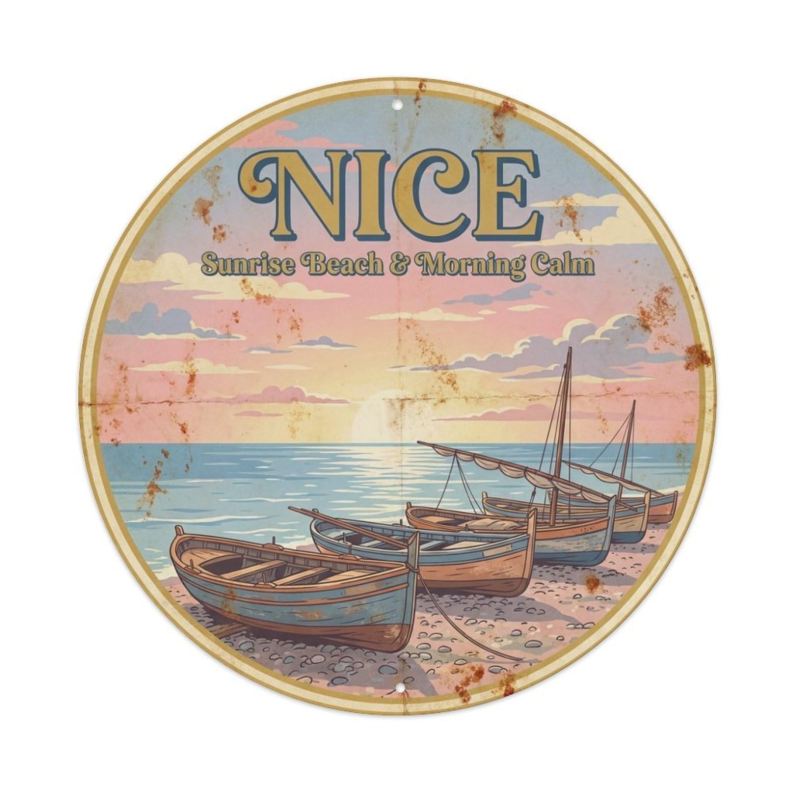 Olhnbad Style Coastal Route Morning Beach Calm Nice Travel Metal Tin Sign