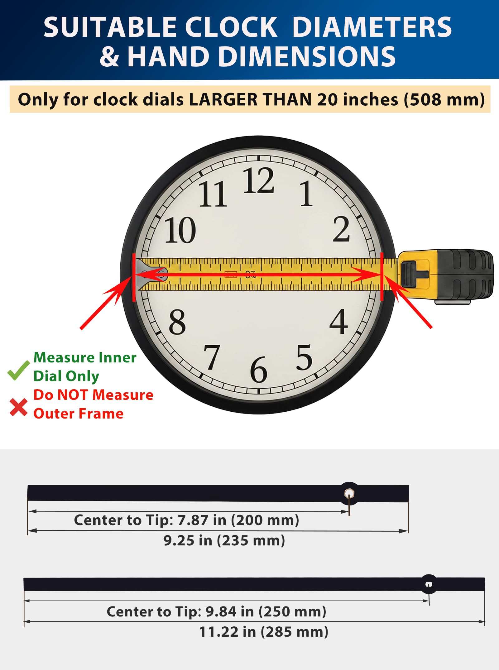 XXL Quarzuhrwerk mit hohem Drehmoment – Für große Wanduhren (Ø 55–70 cm) – Extra Langer Schaft & 250 mm Zeiger-Set – Ideal als Ersatz-Uhrwerk oder Reparatur-Set – Batteriebetrieben