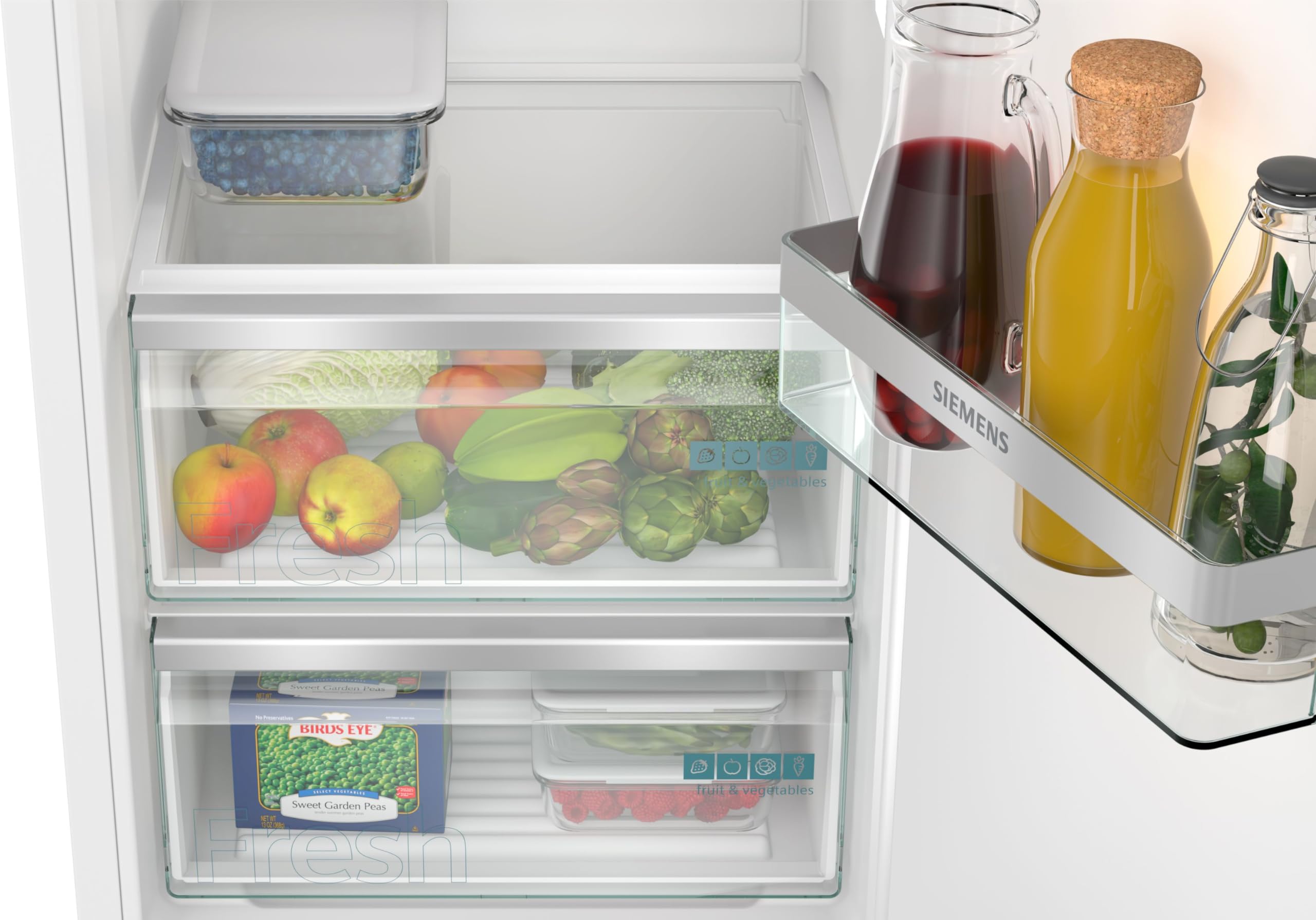 Siemens KI82LVFE0 iQ300, Einbaukühlschrank mit Gefrierfach, 177,5 x 56 cm Nische, 246L Kühlen & 34L Gefrieren, Made in Germany, freshBox für Obst und Gemüse, Flaschenablage, sehr Leise, Flachscharnier