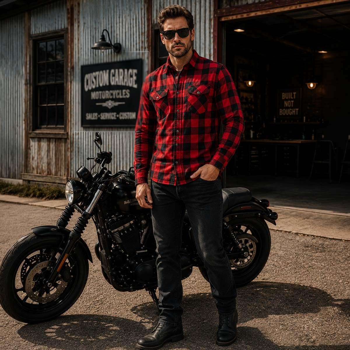 Milwaukee Leather MPM1631 - Camisa de Motociclista de Franela blindada CE para Hombre
